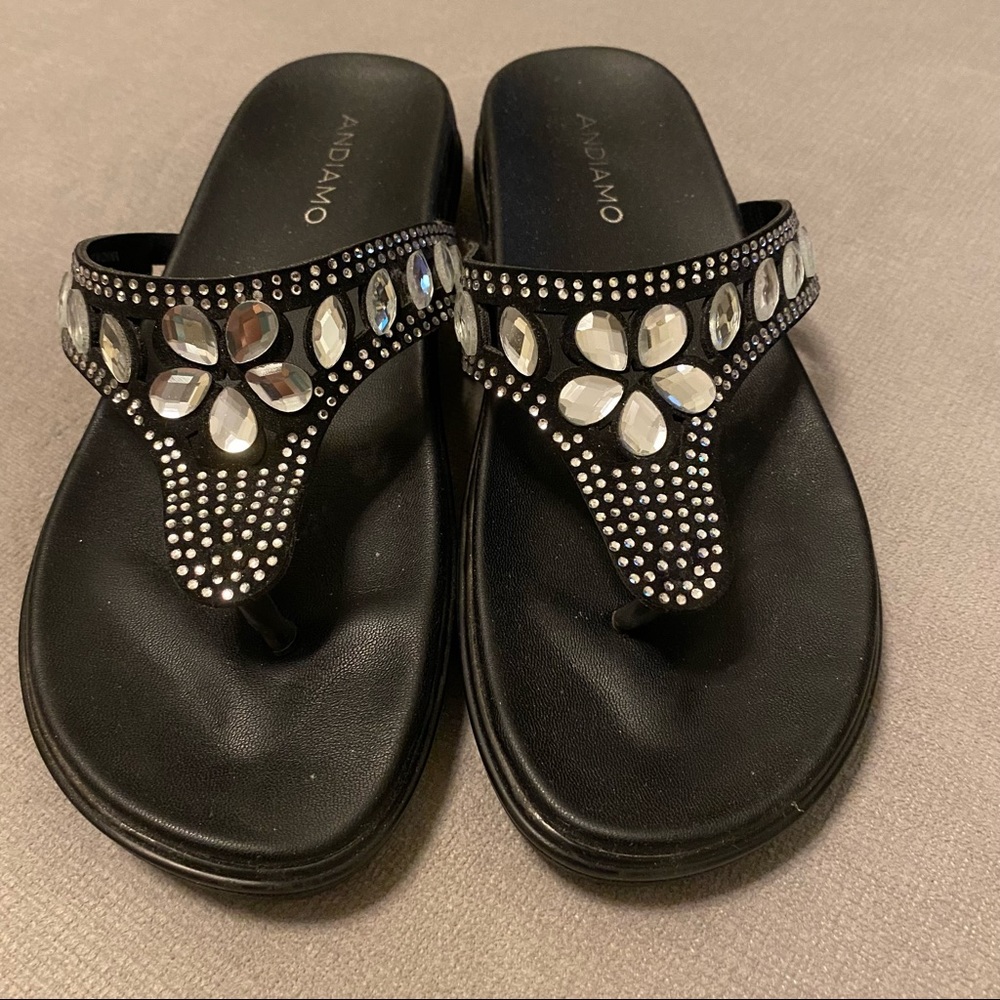 Andiamo Black Rhinestone Sandals